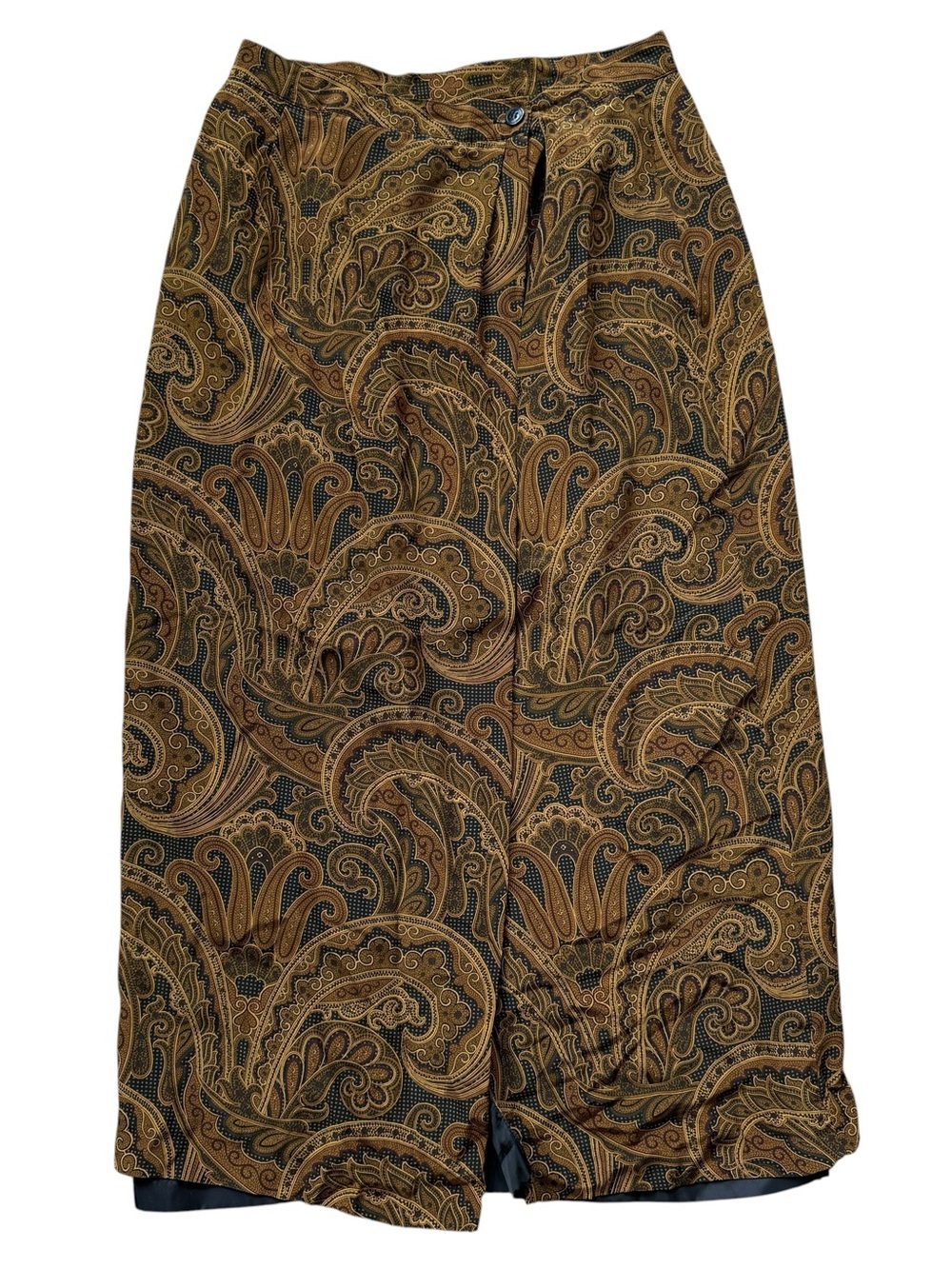 Vintage Jones New York Paisley Midi Skirt 100% Silk Brown Academia Boho Size 10